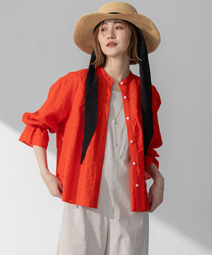 カラミ ストライプ  切り替え ブラウス