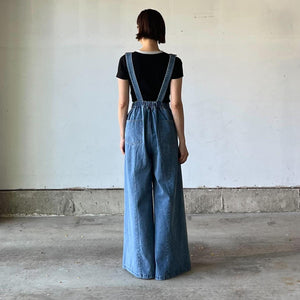 サスペンダーワイドデニムパンツ