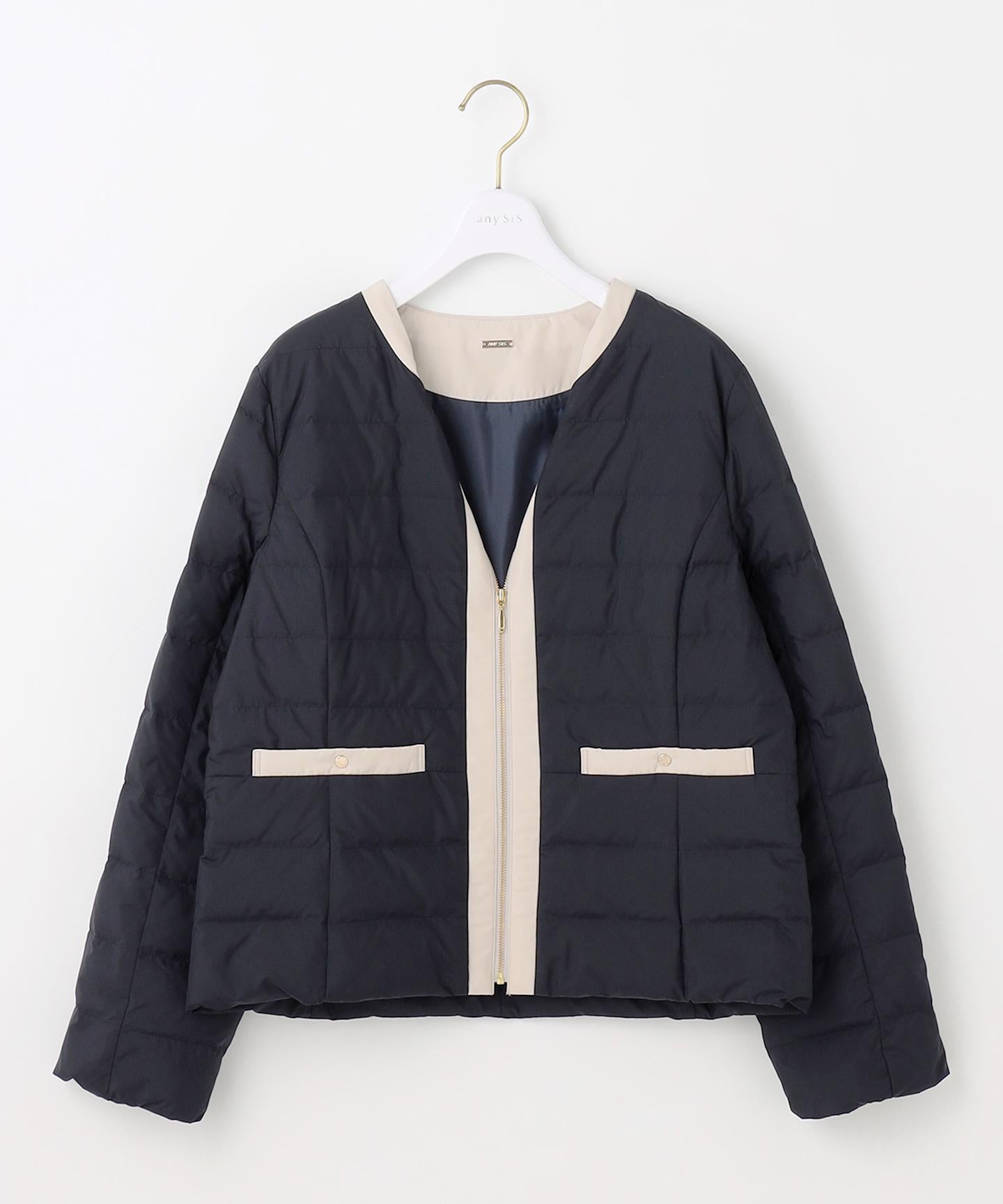 2WAYノーカラーダウン ジャケット