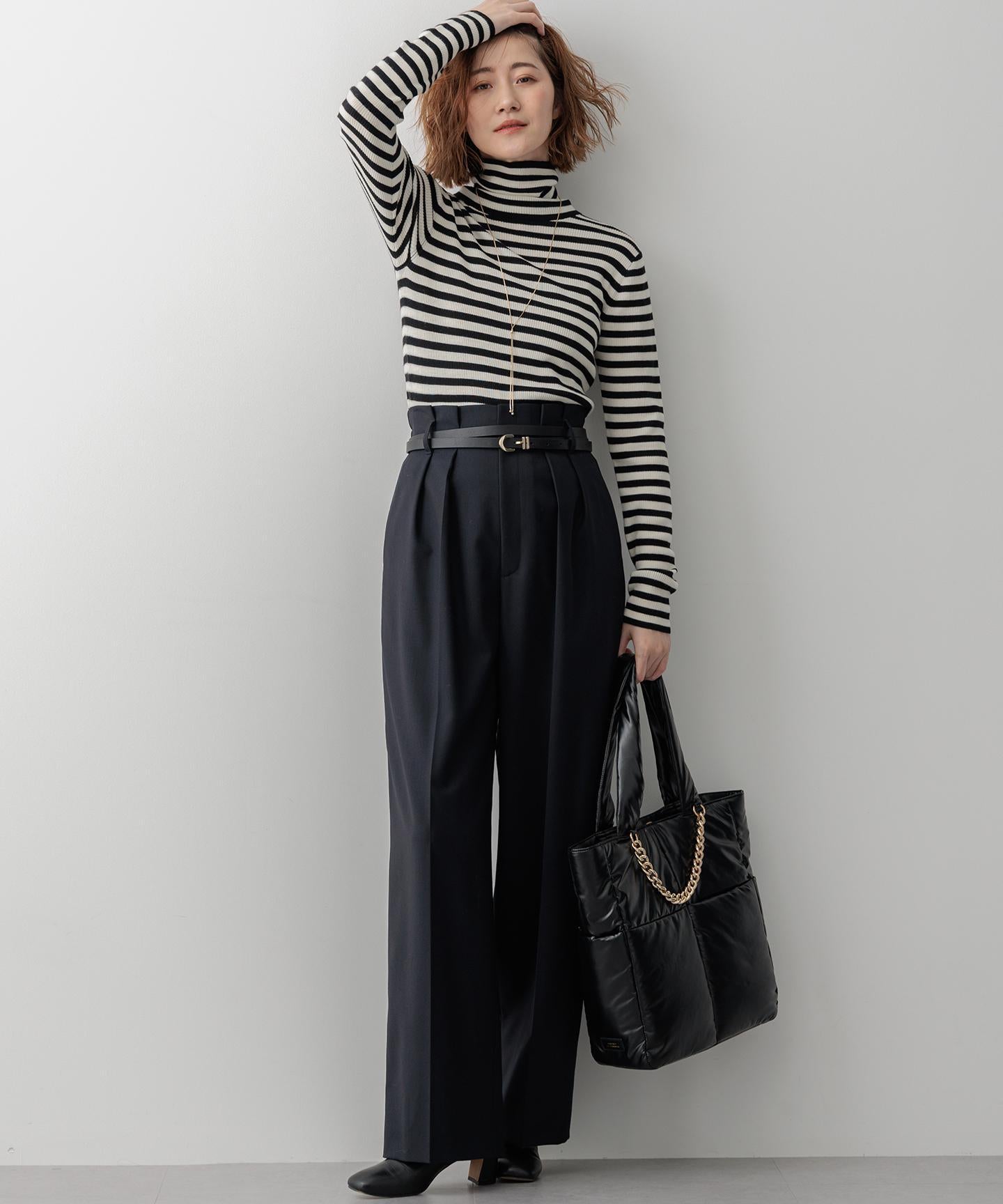 ウーステッドウール リブタートルネック ニット