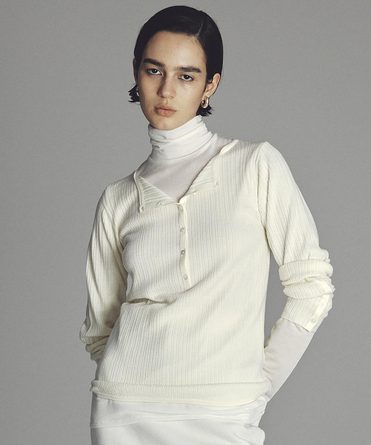 ハイゲージニット ヘンリーネックトップス