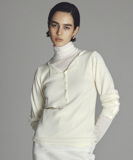 ハイゲージニット ヘンリーネックトップス