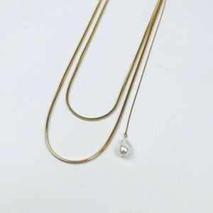スネークチェーン淡水パールトップネックレス