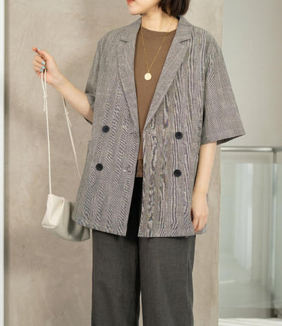 グレンチェック半袖ジャケット