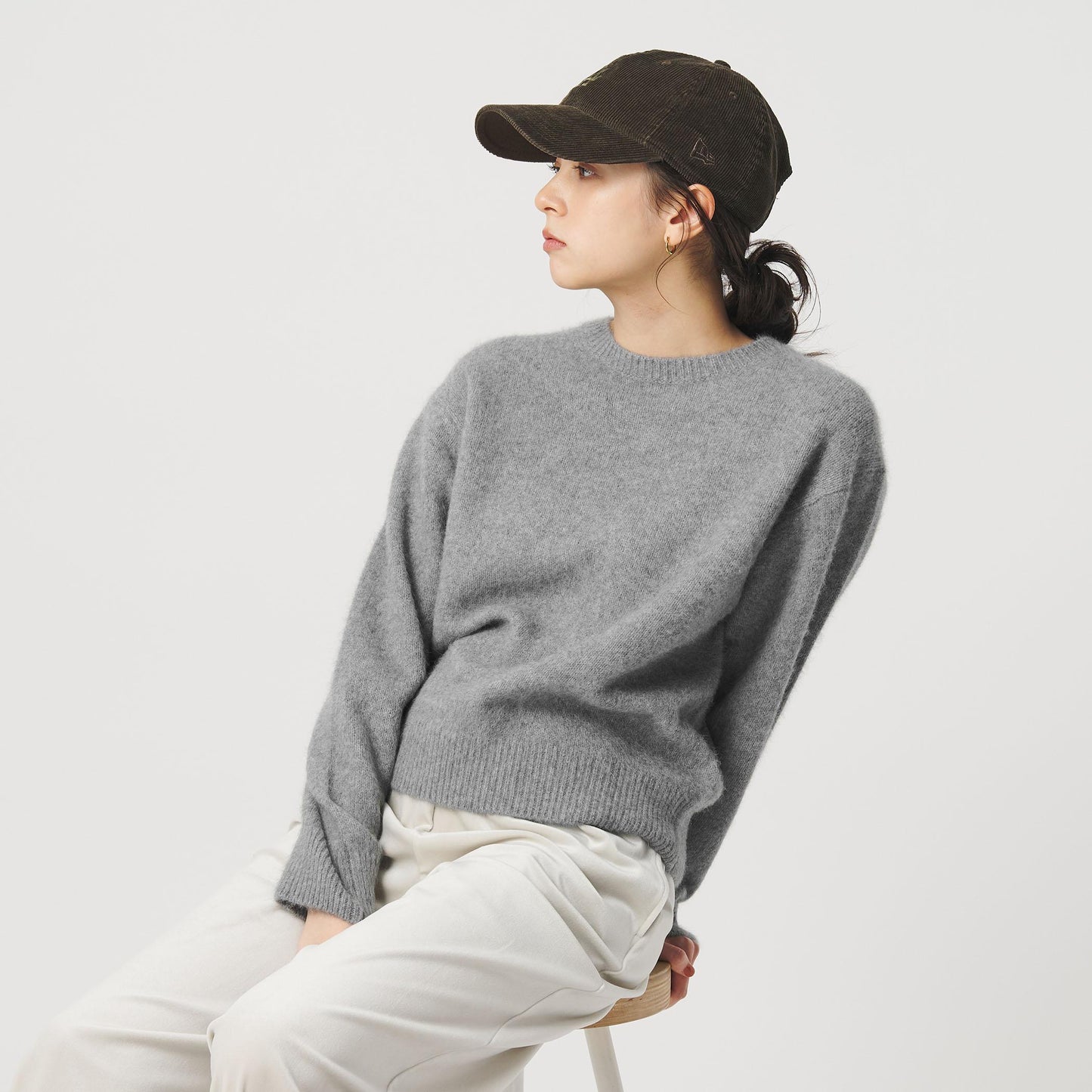 フォックスカシミヤブレンド クルーネックニットプルオーバー