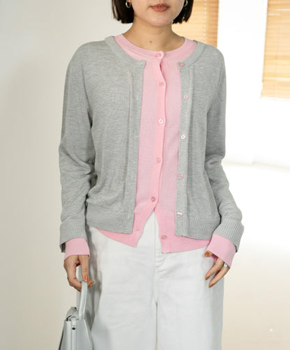 レイヤード風バイカラーカーディガン