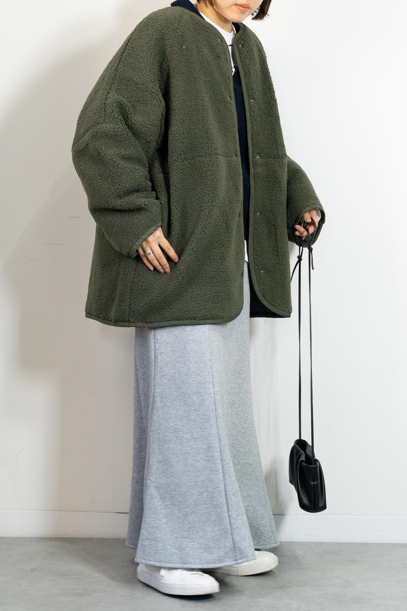 リバーシブルボアキルティングノーカラーアウター