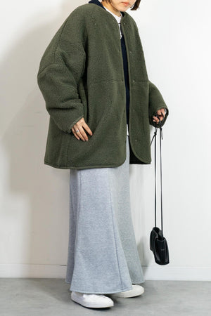 リバーシブルボアキルティングノーカラーアウター