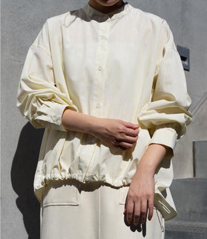 ラメストライプバッグギャザーシャツ