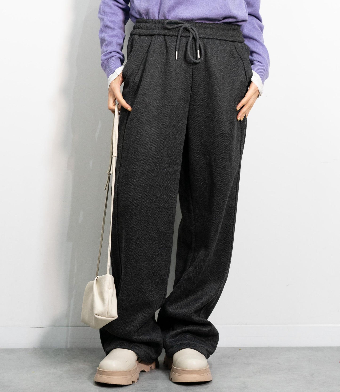 ヘリンボーン裏起毛イージーパンツ