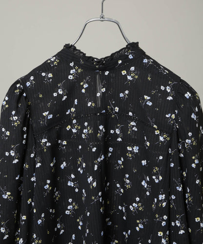 フラワープリントスタンドフリルブラウス(セットアップ可)