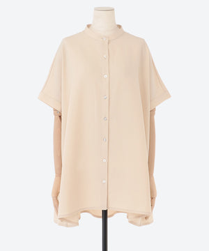 バックティアードバンドカラー半袖ブラウス