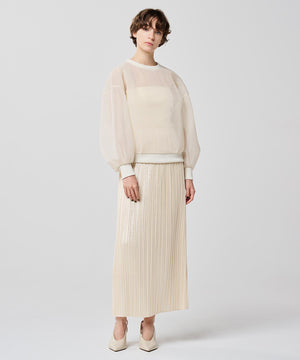 レザー ライク サテン プリーツスカート（uncrave WHITE）