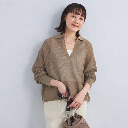 メッシュ スキッパー ニット プルオーバー -ウォッシャブル-