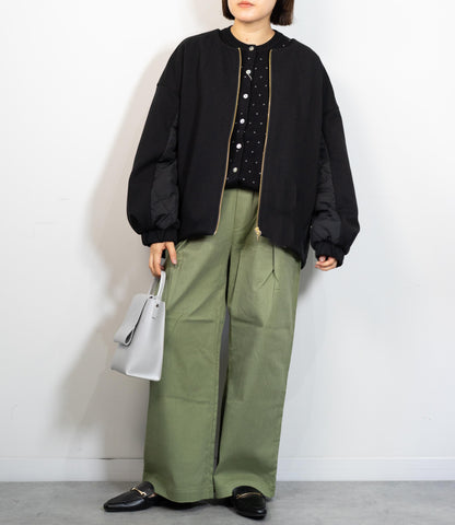 キルティング切替ノーカラーコート