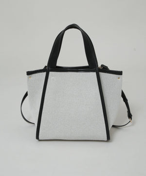 キャンバス×フェイクレザーポケットバッグ