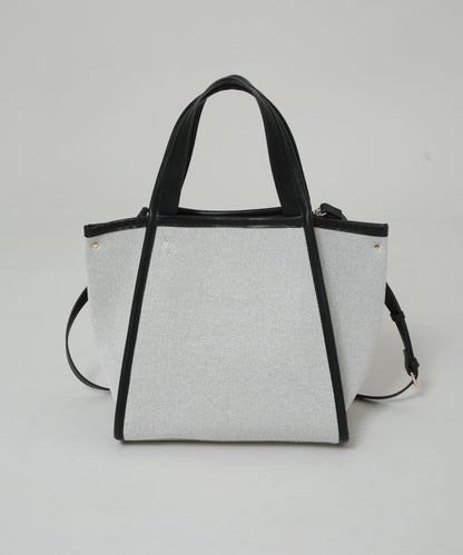 キャンバス×フェイクレザーポケットバッグ