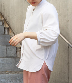 ストライプギャザースリーブブラウス