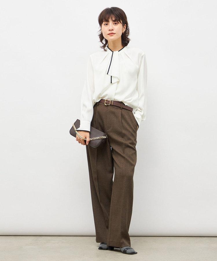 ウォッシャブルストレッチジョーゼットボウタイ風ブラウス