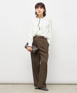 ウォッシャブルストレッチジョーゼットボウタイ風ブラウス