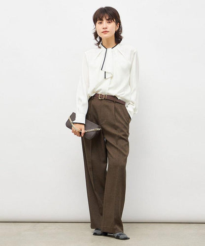 ウォッシャブルストレッチジョーゼットボウタイ風ブラウス