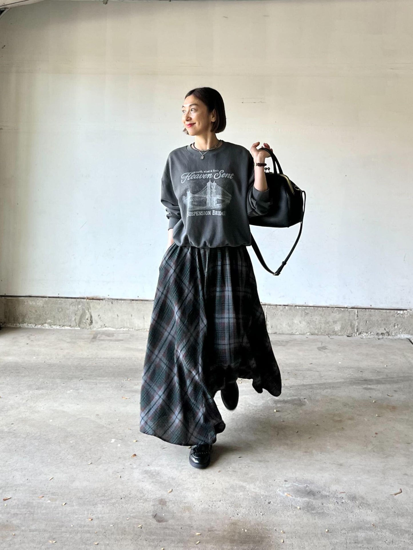 ムードチェックマキシロングスカート