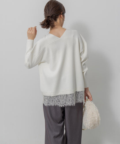 レースモチーフニットプルオーバー