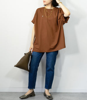 接触冷感袖タックカットソー