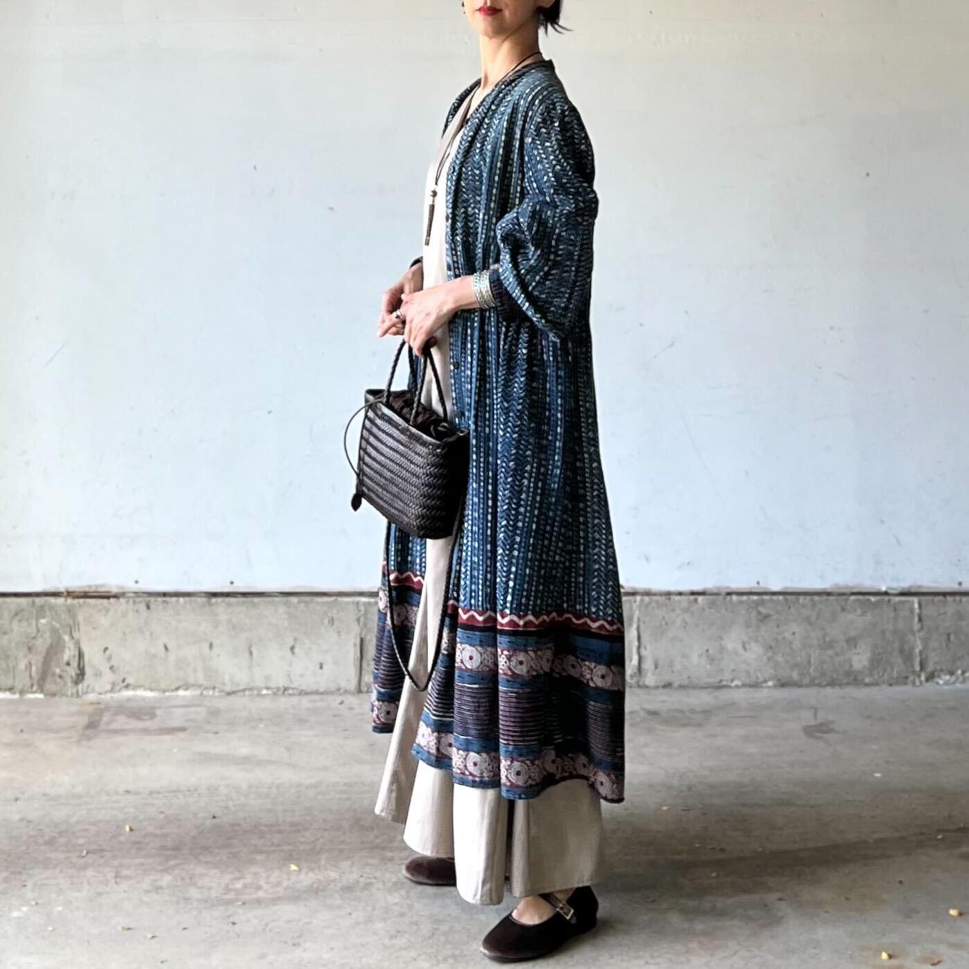 ブロックプリントワンピースコート