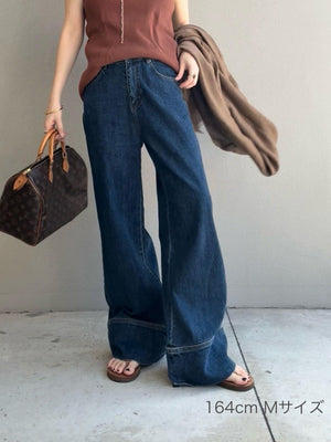 パネルヘムストレートデニム