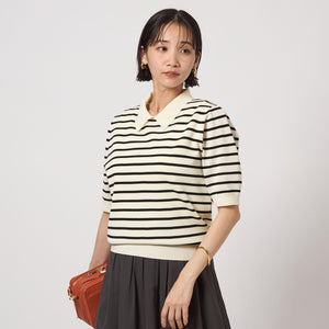 襟付き 5分袖 プルオーバー ニット