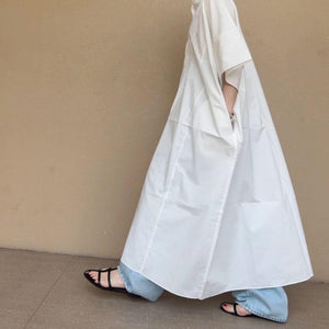 スタンドカラーコクーンワンピース