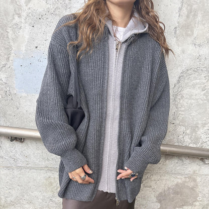 レイヤードニットジップアップ