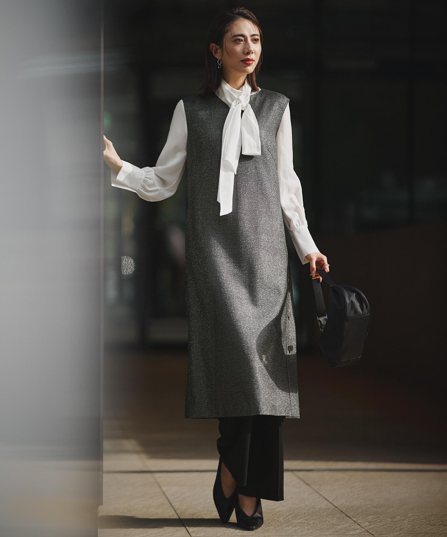 セルロースシルクビエラ ボウタイ付きブラウス