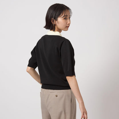 襟付き 5分袖 プルオーバー ニット