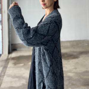 スパンコールニットロングカーディガン