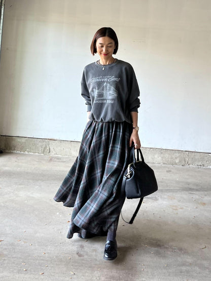 ムードチェックマキシロングスカート