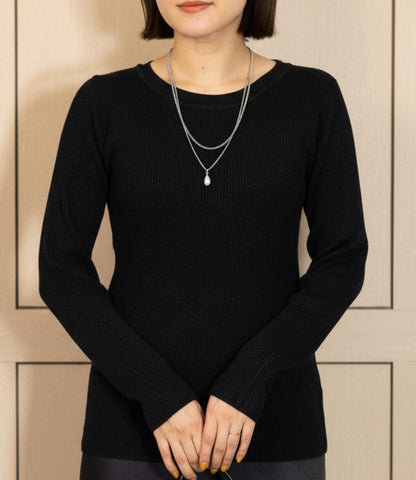 ラメリブクルーネックスリムニット