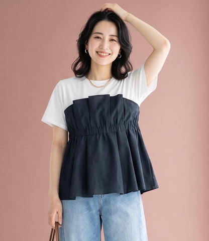 異素材ドッキングペプラムTシャツ