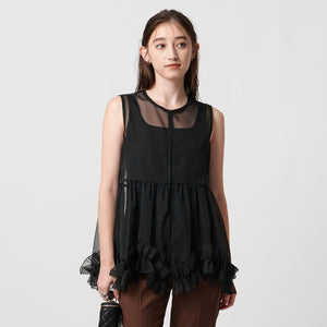 シアー オーガンジー フリル ブラウス ウォッシャブル