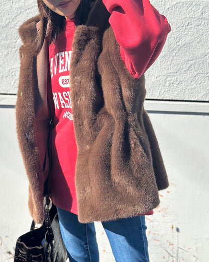 フェイクファーフードベスト