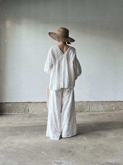 花刺繍コットンパンツ