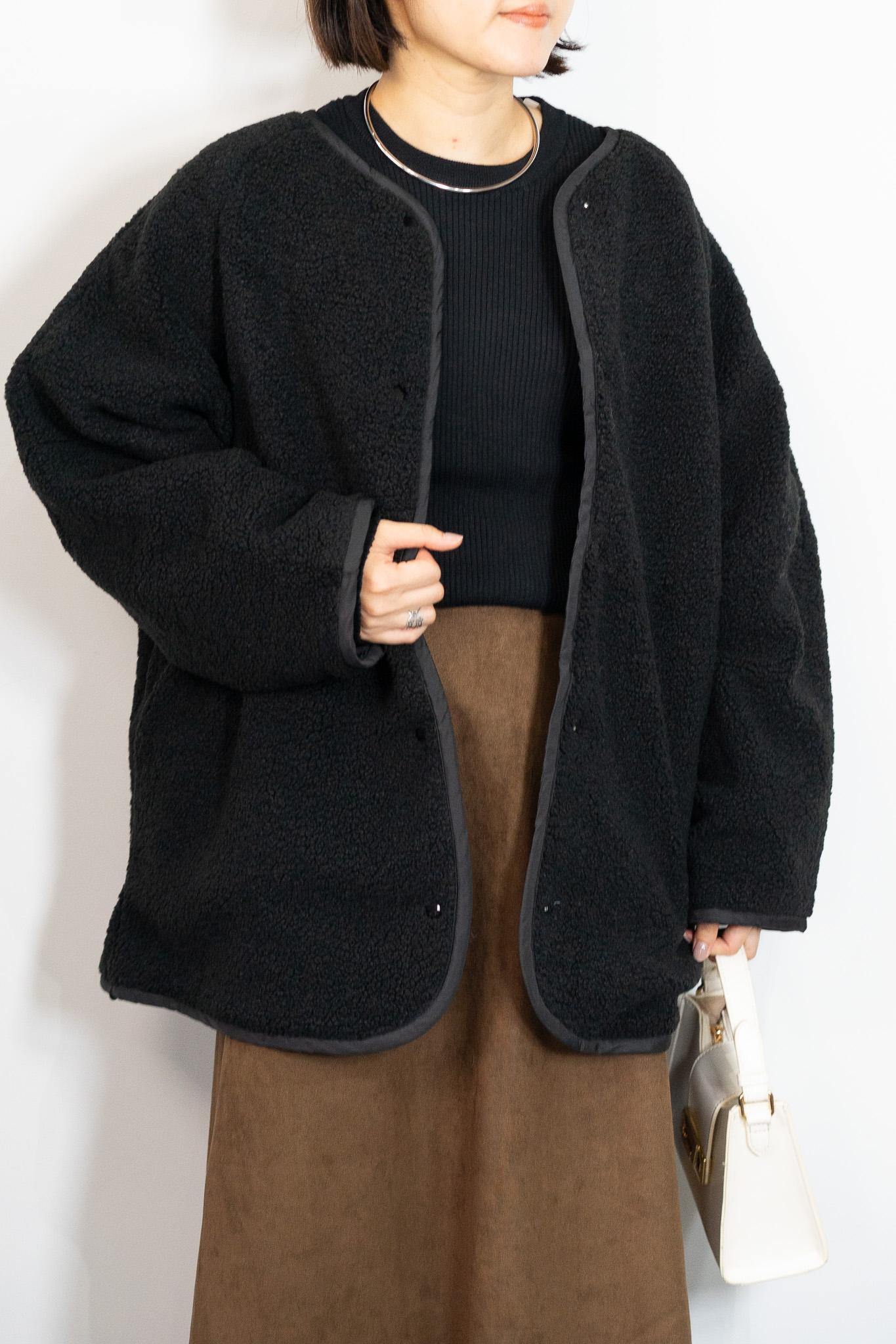 リバーシブルボアキルティングノーカラーアウター