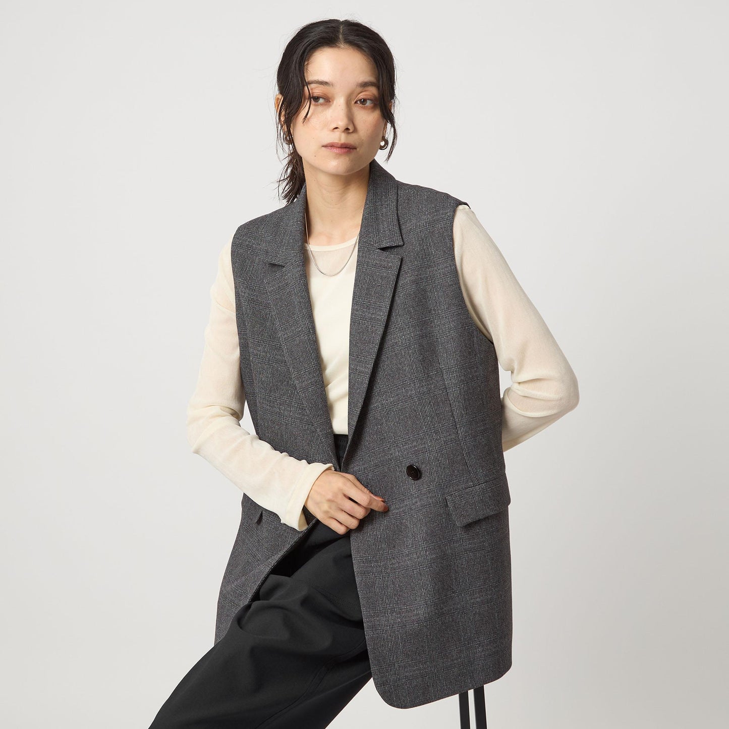 ツイードライク ジレ マシンウォッシャブル 帯電防止