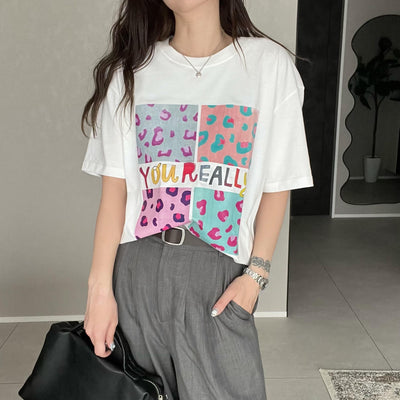 レオパードミックスプリントTシャツ