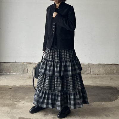 ブロックチェックティアードスカート