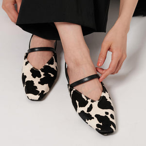 ヘアー×レザーライク コンビ フラットシューズ