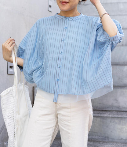 チュールレイヤードドレープブラウス