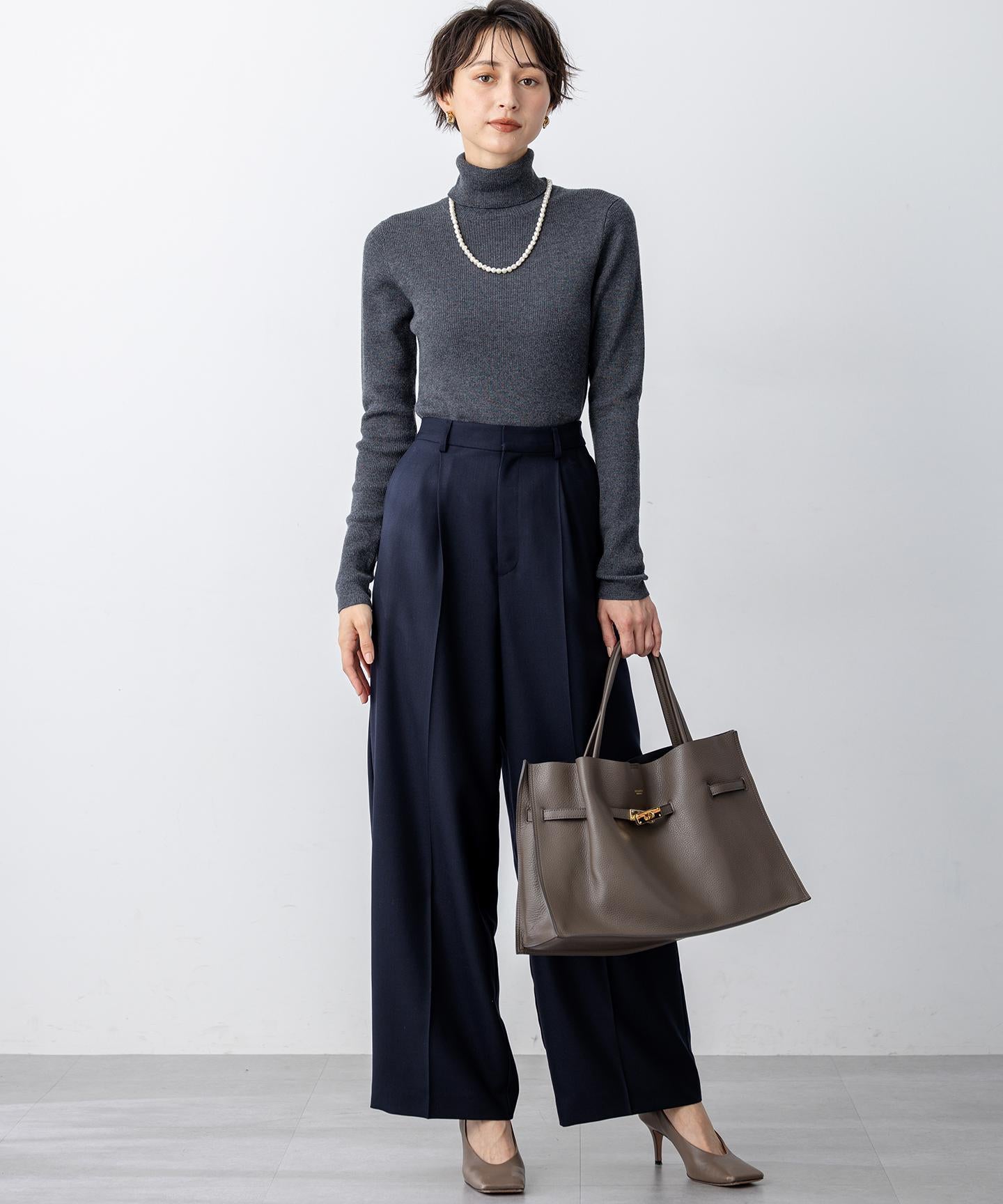 ウーステッドウール リブタートル ニット