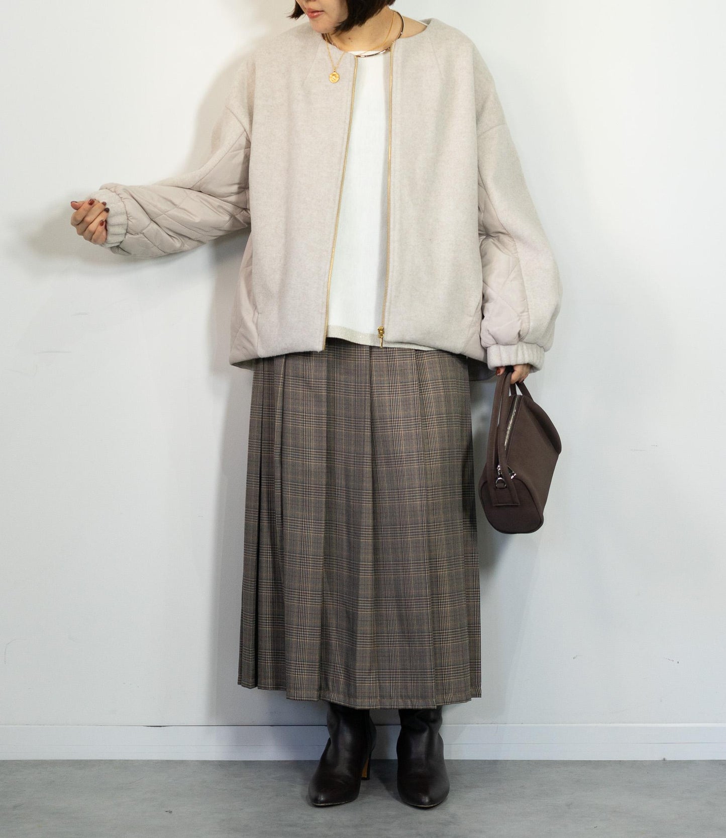 メランジ切替ノーカラーコート